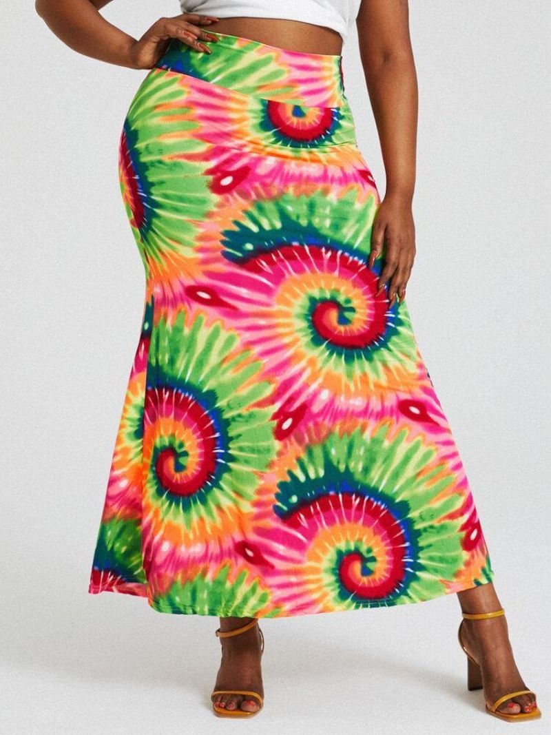 Bohemia Tie Dye Print Wysoka Talia Pośladki Bodycon Długa Spódnica