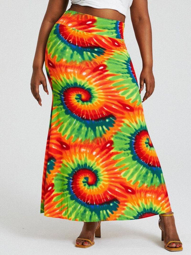 Bohemia Tie Dye Print Wysoka Talia Pośladki Bodycon Długa Spódnica