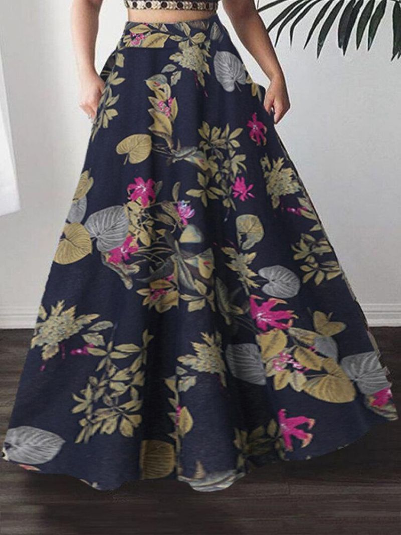 Kobiety 100% Bawełna Roślinny Kwiatowy Print Wysoka Talia Spódnice Maxi W Stylu Boho