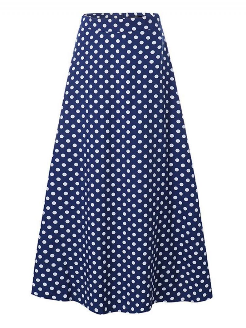 Kobiety Polka Dot Print Loose Big Swing Boczne Kieszenie Codzienne Długa Spódnica