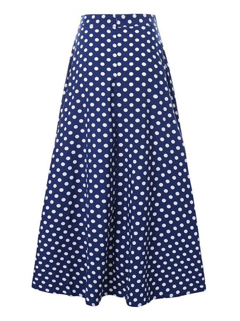 Kobiety Polka Dot Print Loose Big Swing Boczne Kieszenie Codzienne Długa Spódnica