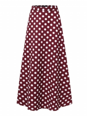 Polka Dot Print Wysoka Talia Suwak Z Boku Eleganckie Luźne Spódnice Maxi