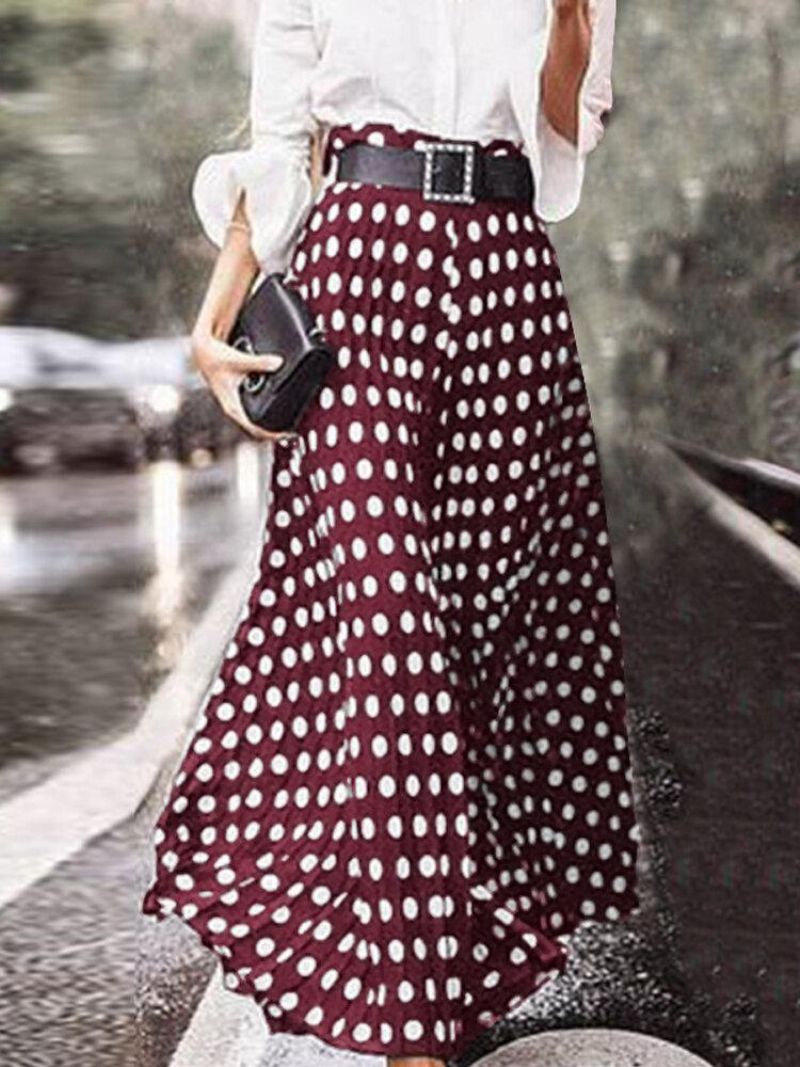 Polka Dot Print Wysoka Talia Suwak Z Boku Eleganckie Luźne Spódnice Maxi