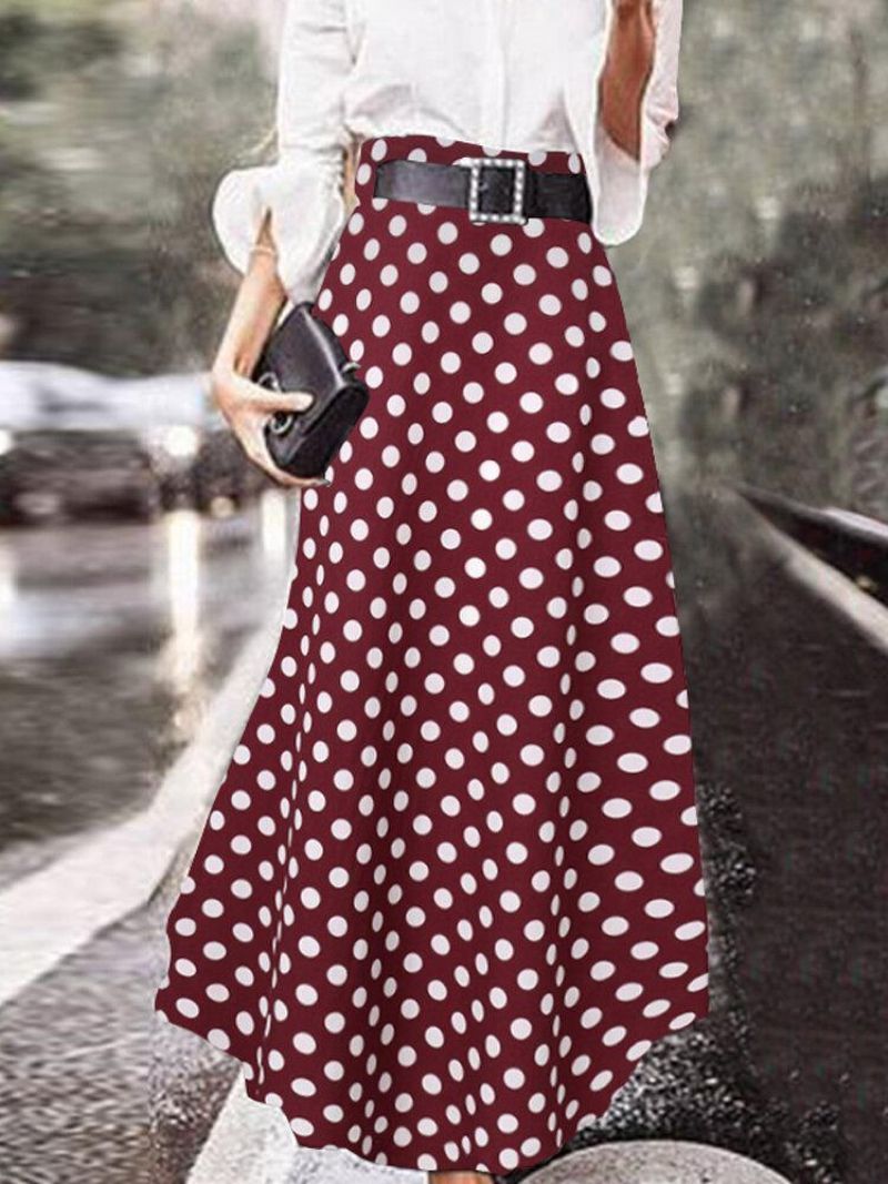 Polka Dot Print Wysoka Talia Suwak Z Boku Eleganckie Luźne Spódnice Maxi