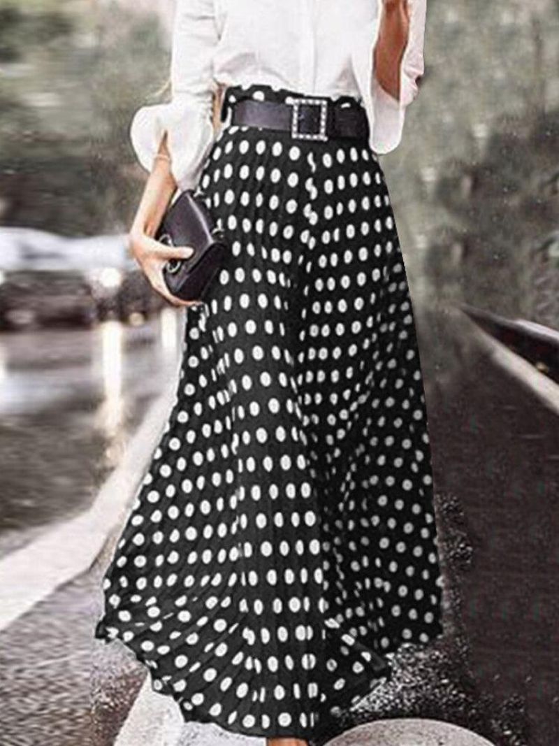 Polka Dot Print Wysoka Talia Suwak Z Boku Eleganckie Luźne Spódnice Maxi