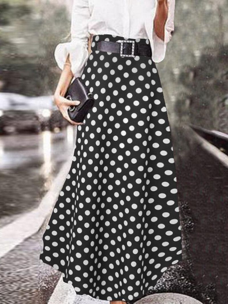 Polka Dot Print Wysoka Talia Suwak Z Boku Eleganckie Luźne Spódnice Maxi