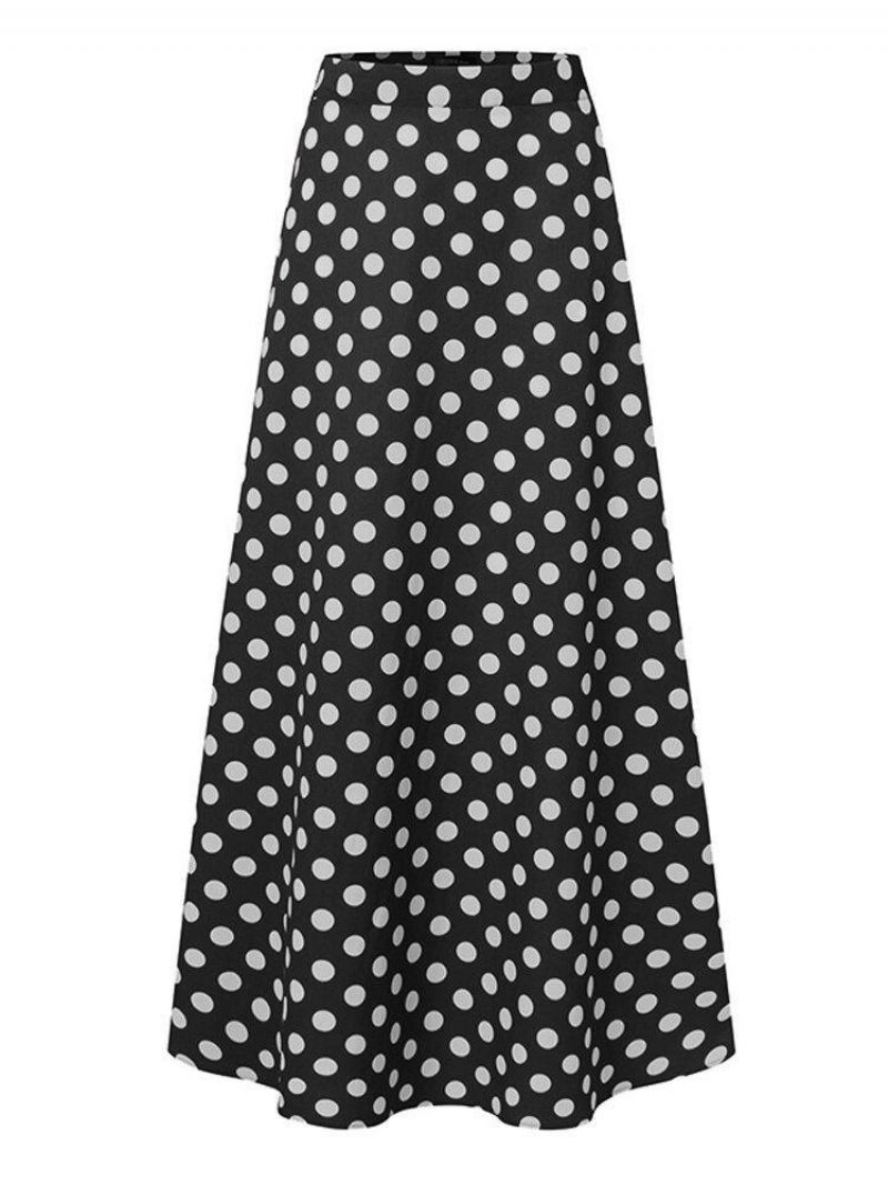 Polka Dot Print Wysoka Talia Suwak Z Boku Eleganckie Luźne Spódnice Maxi