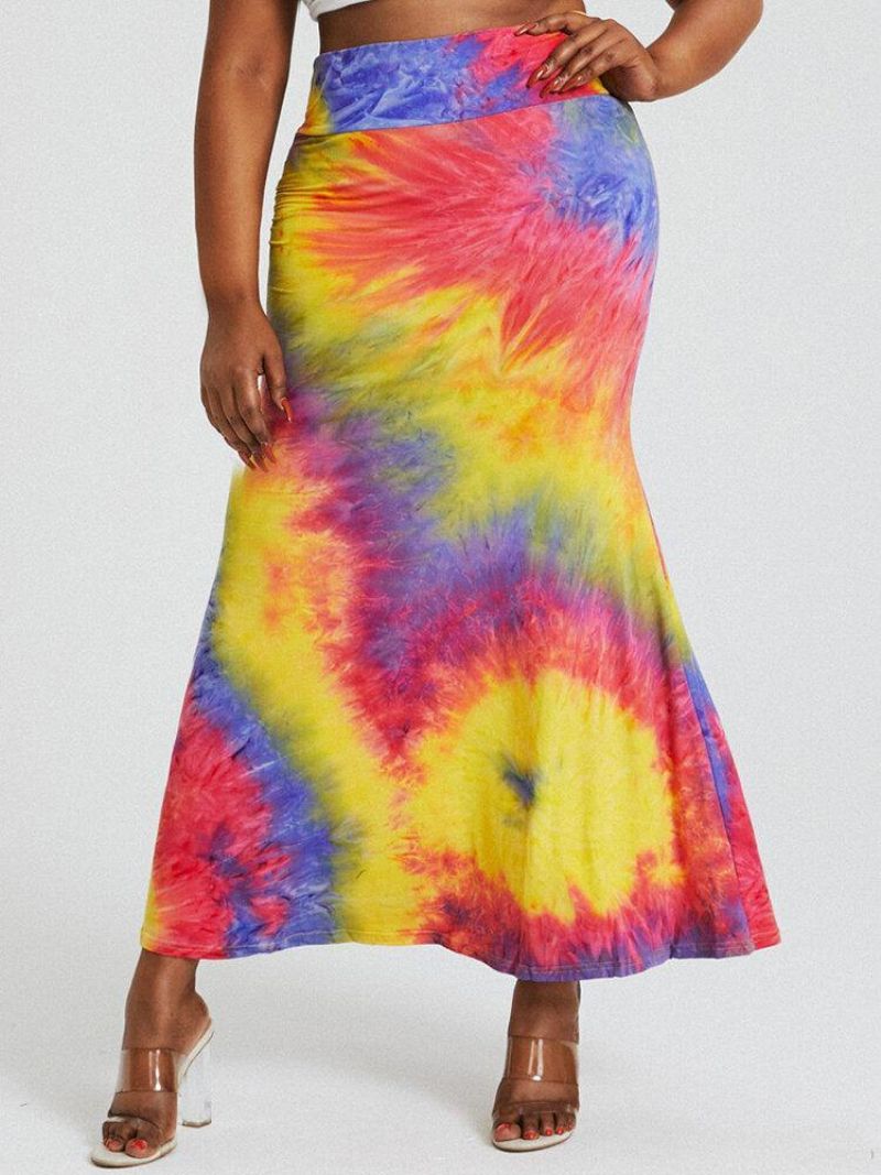 Tie Dye Print Wysoka Talia Pośladki Bodycon Długa Spódnica