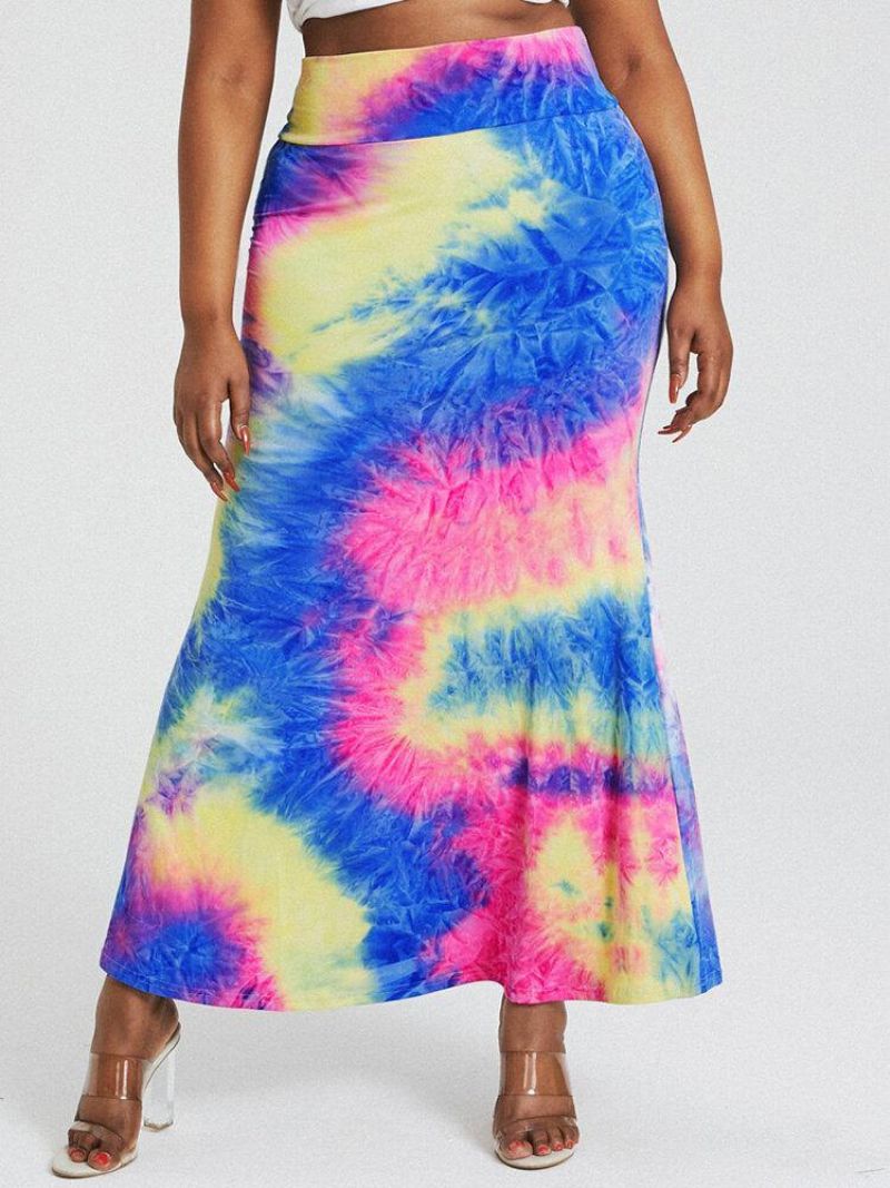 Tie Dye Print Wysoka Talia Pośladki Bodycon Długa Spódnica