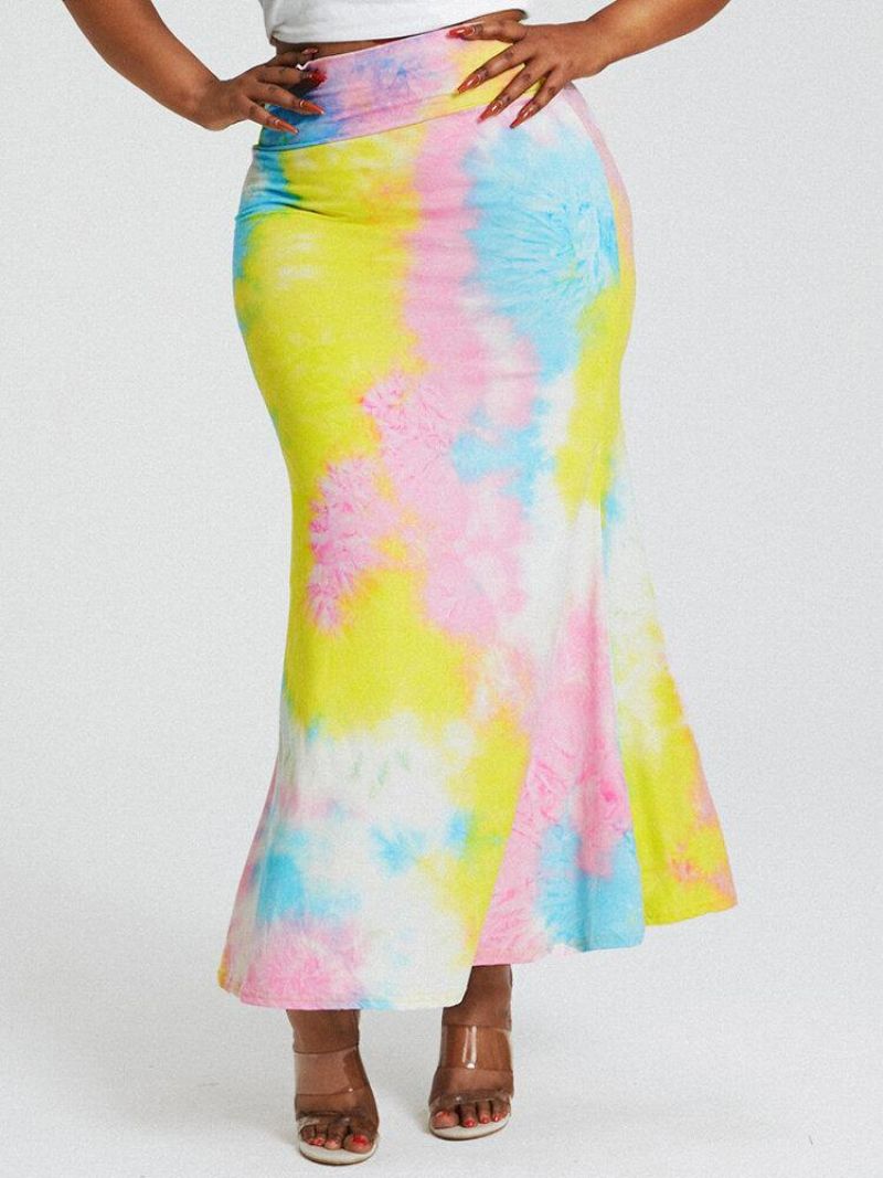 Tie Dye Print Wysoka Talia Pośladki Bodycon Długa Spódnica