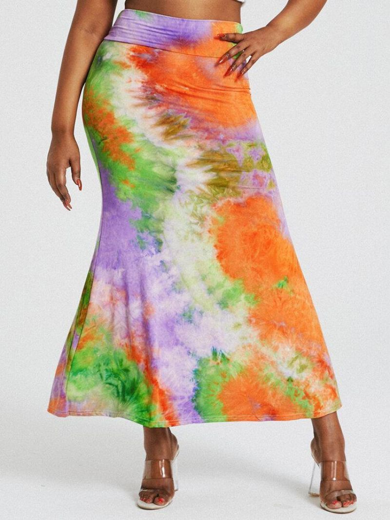 Tie Dye Print Wysoka Talia Pośladki Bodycon Długa Spódnica