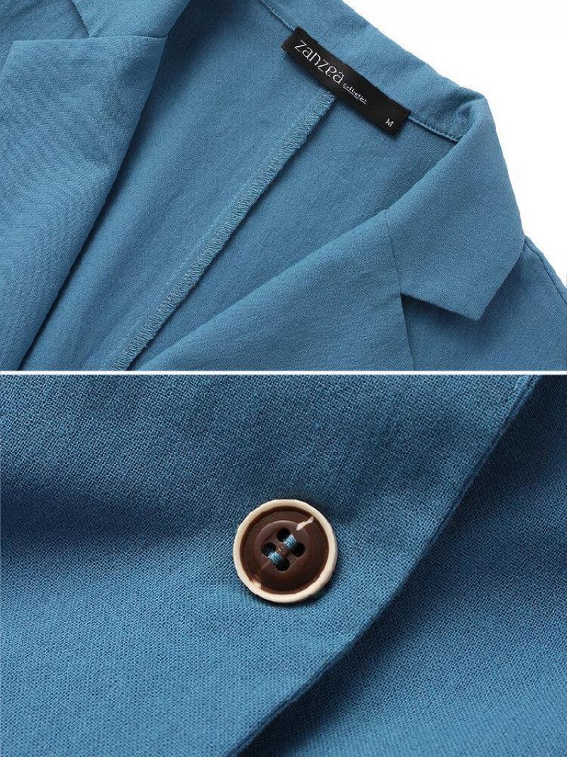 Kobiety 100% Bawełna Solid Color Button Front Business Cienka Dopasowana Marynarka Z Kieszenią