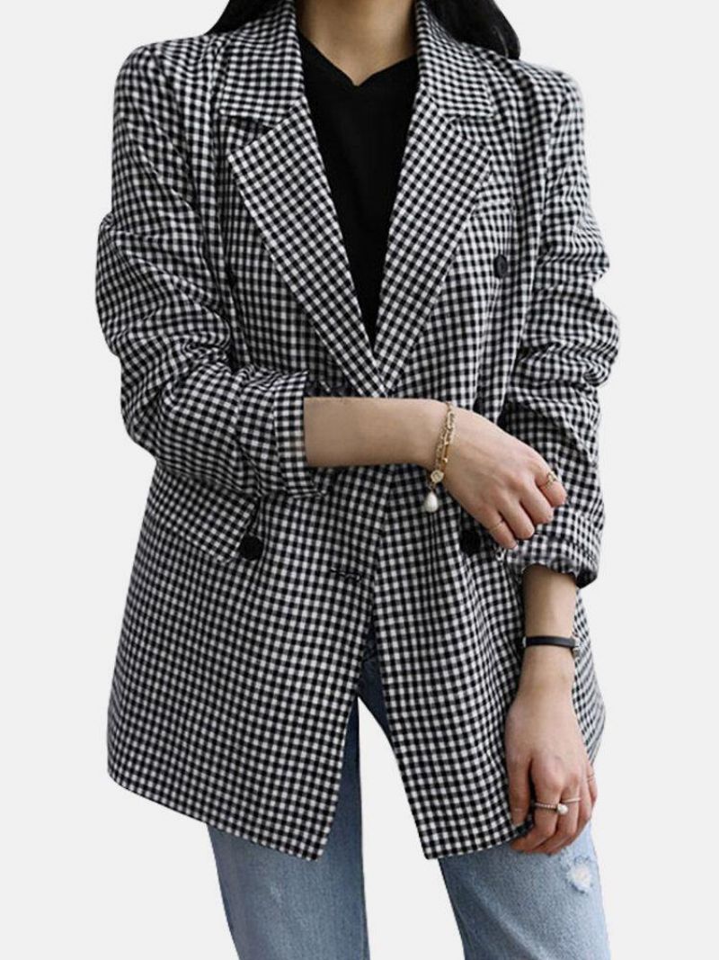 Kobiety Plaid Codzienne Full Sleeve Kolano Długość Retro Business Unlined Suits