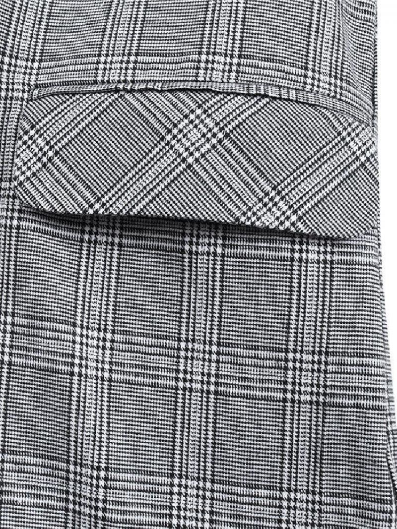 Kobiety Plaid Double Breasted Lapel Codzienne Cienkie Blazers Z Długim Rękawem