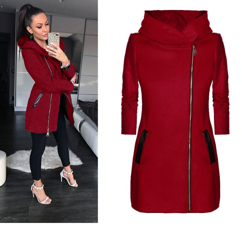 Moda Side Zipper Plus Fleece Coat Sweter Z Kapturem Dla Kobiet