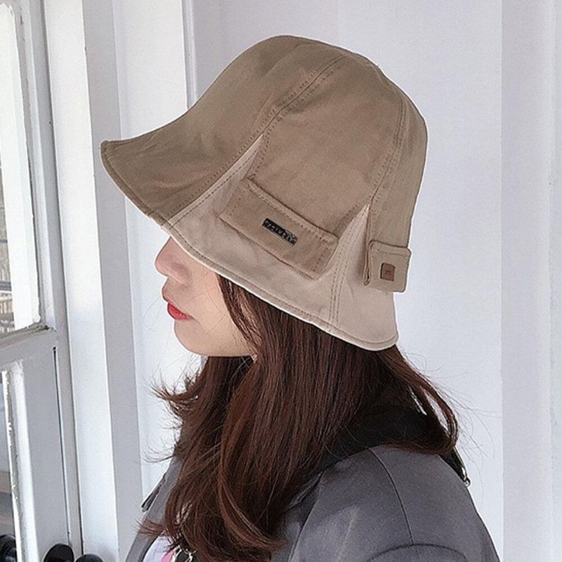 Damska Bawełniana Dwustronna Czapka Z Krótkim Rondem Codzienne Sunshade Wild Bucket Hat