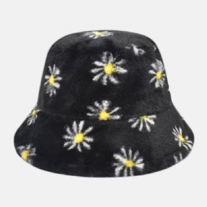 Kobiety Lamb Hair Soft Warm Plus Zagęścić Codzienne All-Match Śliczny Daisy Flower Pattern Bucket Hat