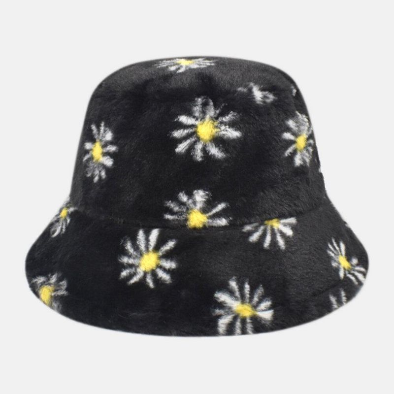 Kobiety Lamb Hair Soft Warm Plus Zagęścić Codzienne All-Match Śliczny Daisy Flower Pattern Bucket Hat