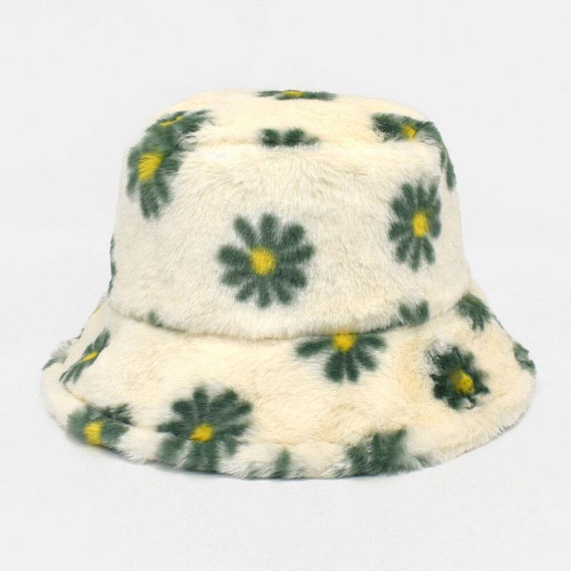 Kobiety Lamb Hair Soft Warm Plus Zagęścić Codzienne All-Match Śliczny Daisy Flower Pattern Bucket Hat