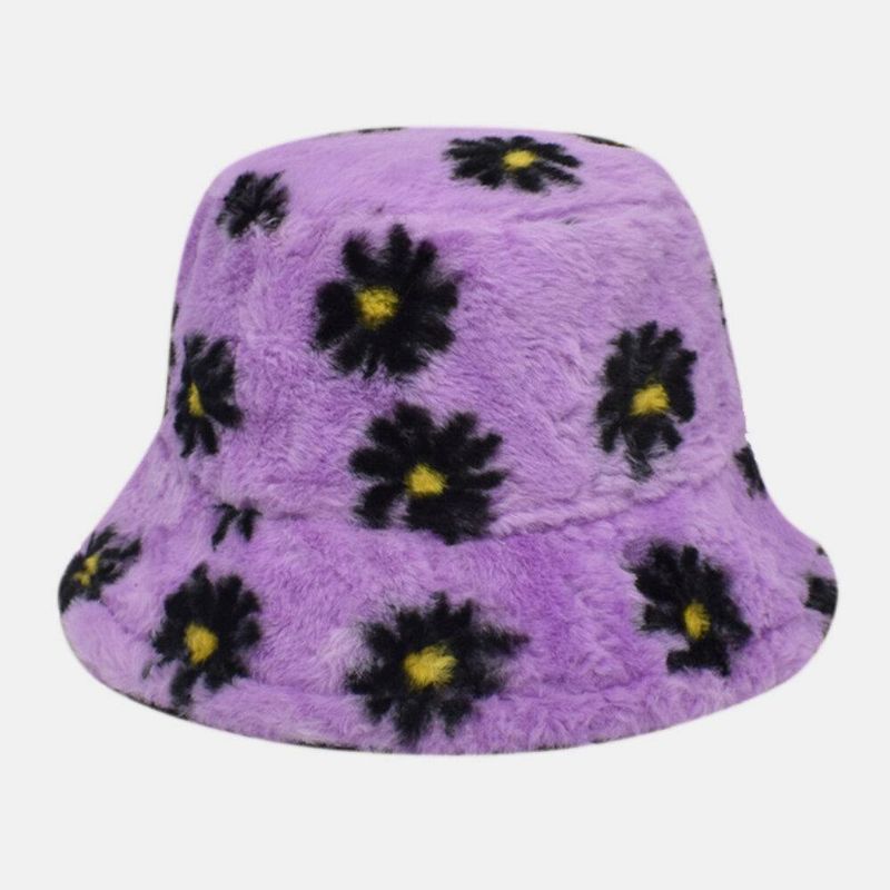 Kobiety Lamb Hair Soft Warm Plus Zagęścić Codzienne All-Match Śliczny Daisy Flower Pattern Bucket Hat