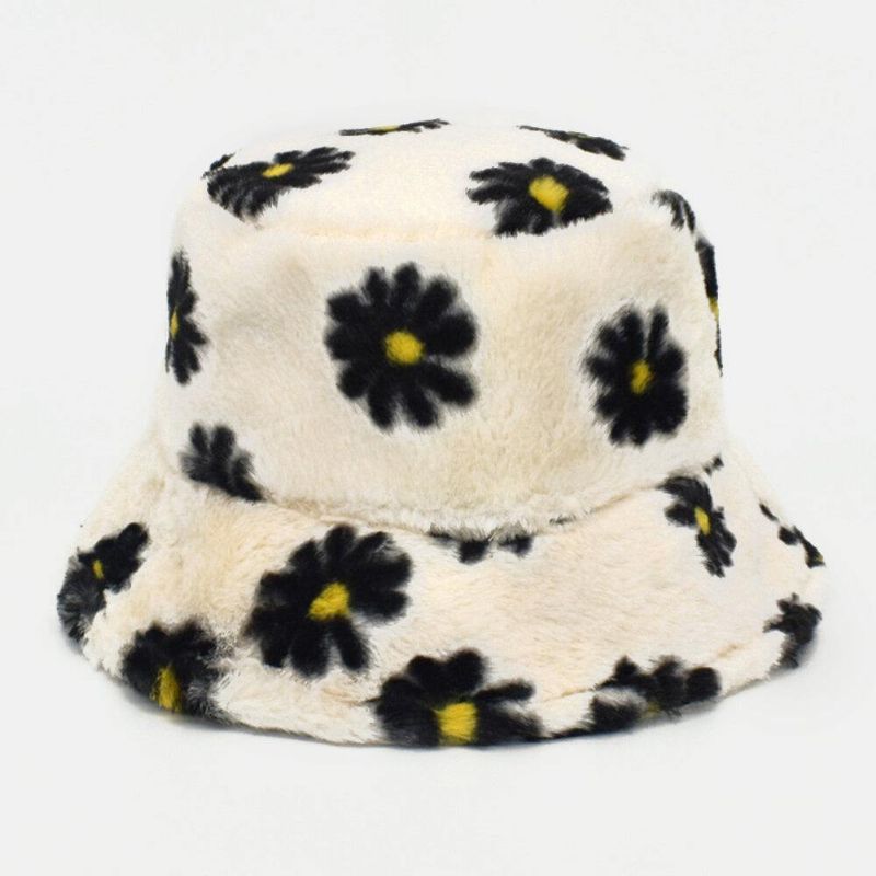 Kobiety Lamb Hair Soft Warm Plus Zagęścić Codzienne All-Match Śliczny Daisy Flower Pattern Bucket Hat