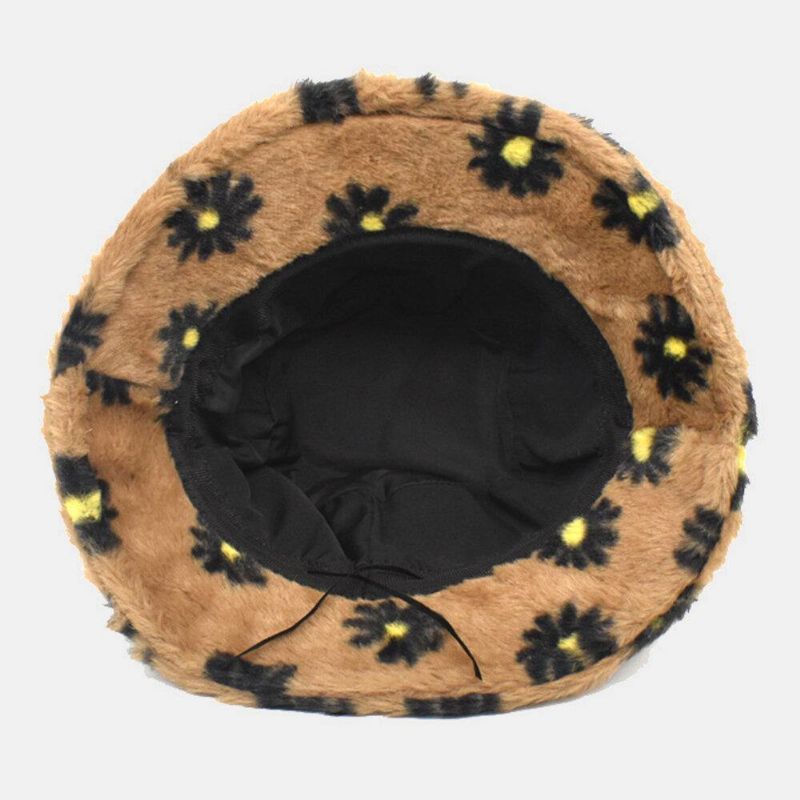 Kobiety Lamb Hair Soft Warm Plus Zagęścić Codzienne All-Match Śliczny Daisy Flower Pattern Bucket Hat