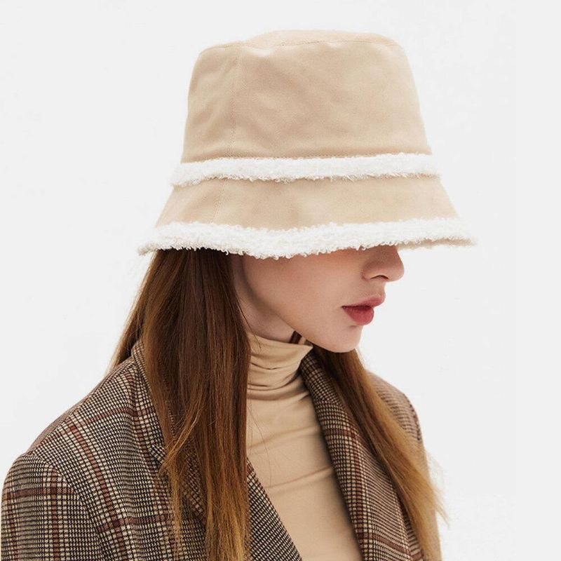 Kobiety Suede Lamb Hair Codzienne Moda Elegancki Keep Warm Outdoor Bucket Hat