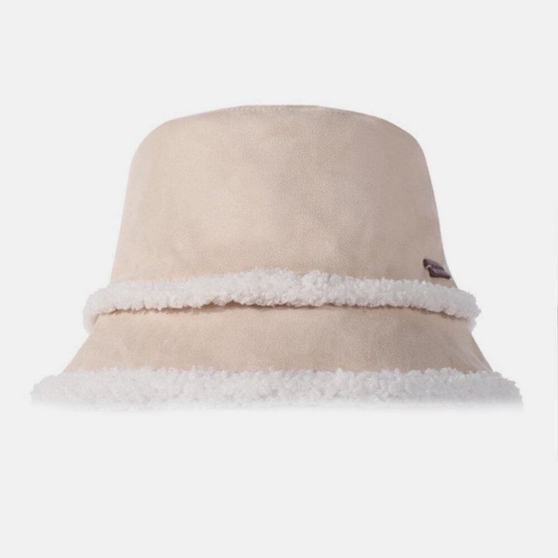 Kobiety Suede Lamb Hair Codzienne Moda Elegancki Keep Warm Outdoor Bucket Hat