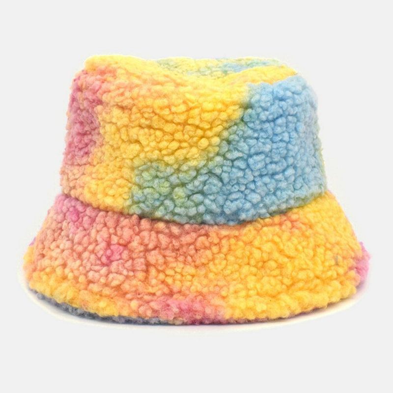 Kobiety Tie-Dye Mix Color Lamb Hair Ciepłe Codzienne Śliczny Kapelusz Typu Bucket