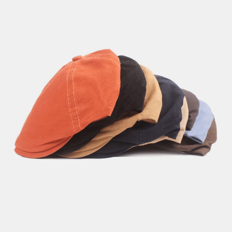 Unisex Bawełniana Czapka Beret W Jednolitym Kolorze Retro Regulowana Osłona Przeciwsłoneczna Czapka Gazeciarza Czapka Malarza Ośmiokątna Czapka