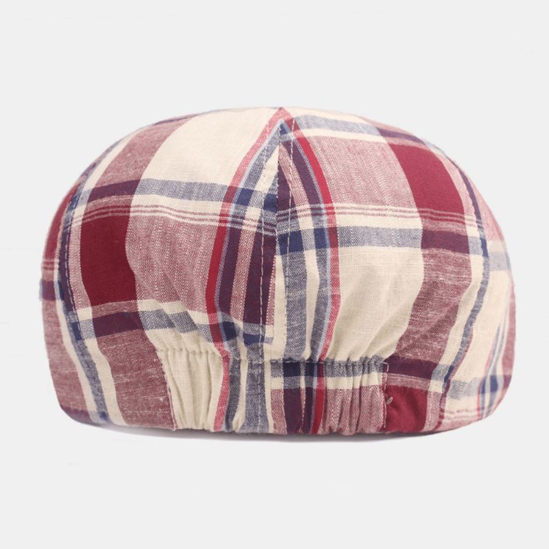 Unisex Bawełniana Czapka Beret Wzór W Kratę Na Co Dzień Retro Osłona Przeciwsłoneczna Czapka Gazeciarz Czapka Do Przodu Ośmiokątna Czapka