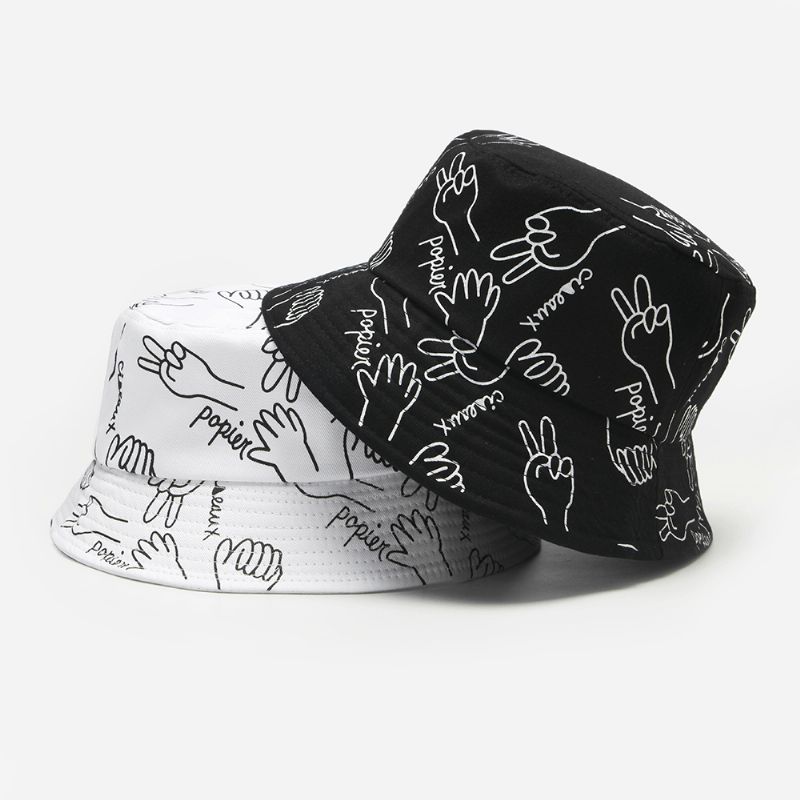 Unisex Bawełniane Litery Gesty Rysowania Linii Graffiti Moda Sunshade Bucket Hat