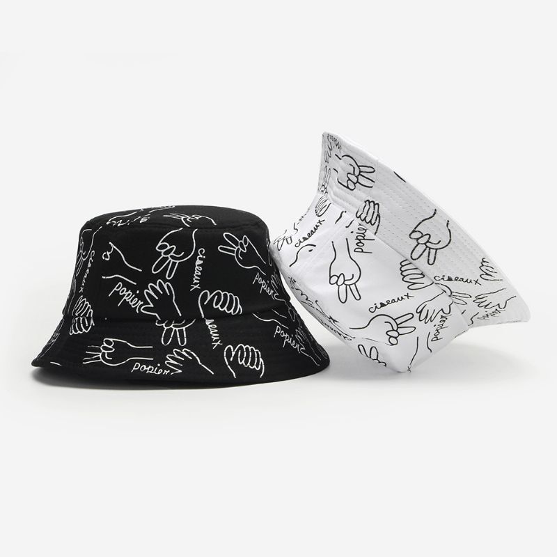 Unisex Bawełniane Litery Gesty Rysowania Linii Graffiti Moda Sunshade Bucket Hat