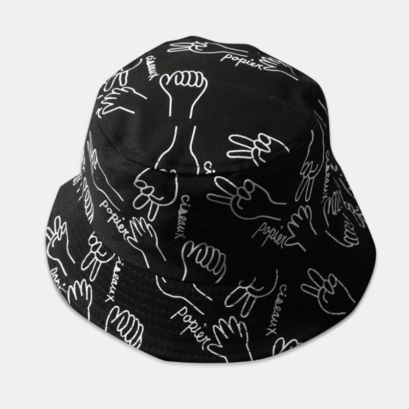 Unisex Bawełniane Litery Gesty Rysowania Linii Graffiti Moda Sunshade Bucket Hat