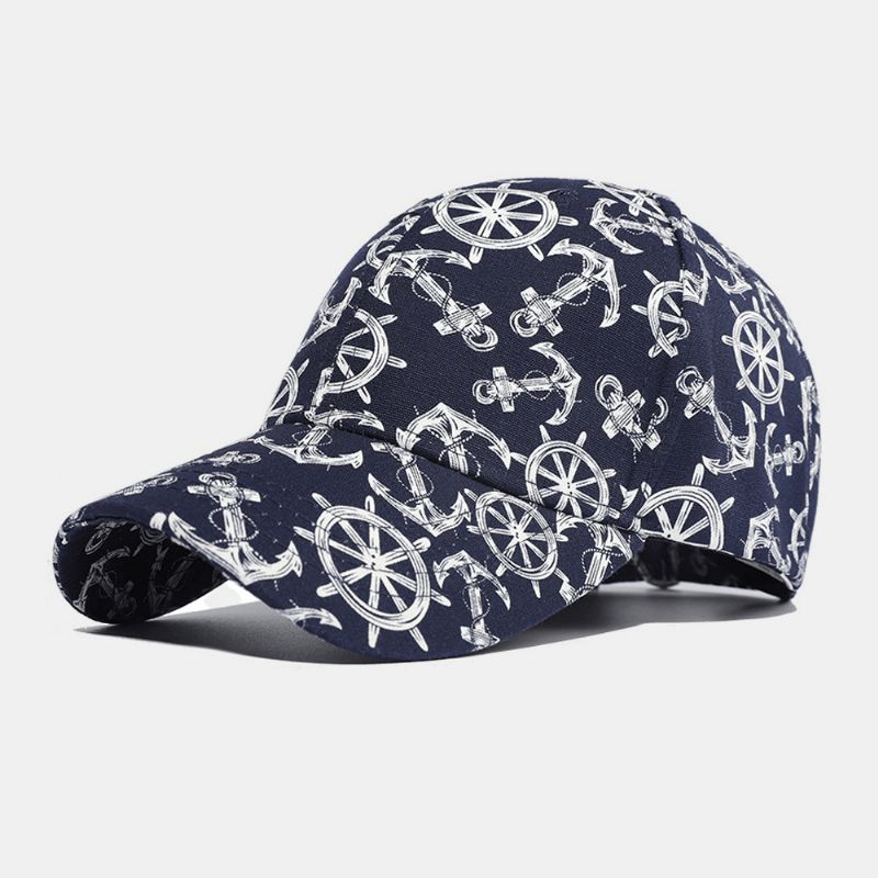 Unisex Cotton Printed Ivy Cap Overlay Boat Anchor Pattern Letnie Sportowe Czapki Baseballowe