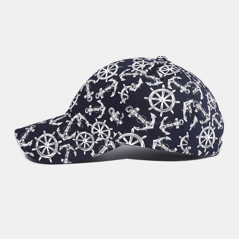 Unisex Cotton Printed Ivy Cap Overlay Boat Anchor Pattern Letnie Sportowe Czapki Baseballowe