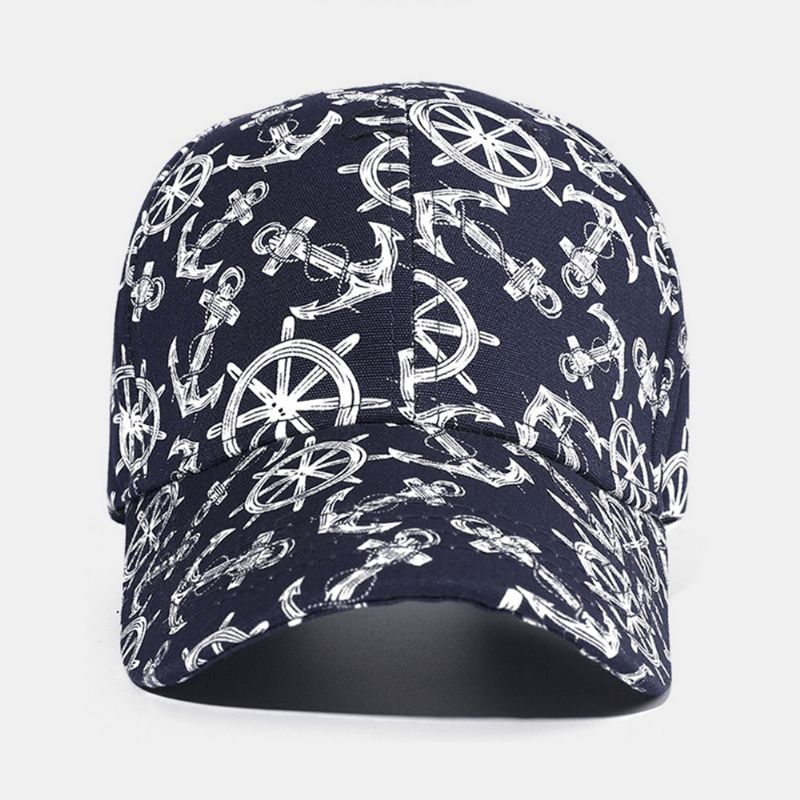 Unisex Cotton Printed Ivy Cap Overlay Boat Anchor Pattern Letnie Sportowe Czapki Baseballowe