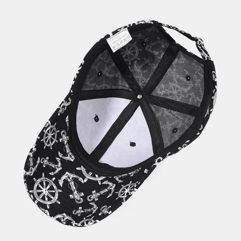 Unisex Cotton Printed Ivy Cap Overlay Boat Anchor Pattern Letnie Sportowe Czapki Baseballowe