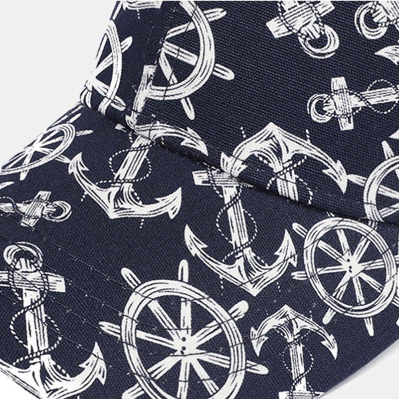 Unisex Cotton Printed Ivy Cap Overlay Boat Anchor Pattern Letnie Sportowe Czapki Baseballowe