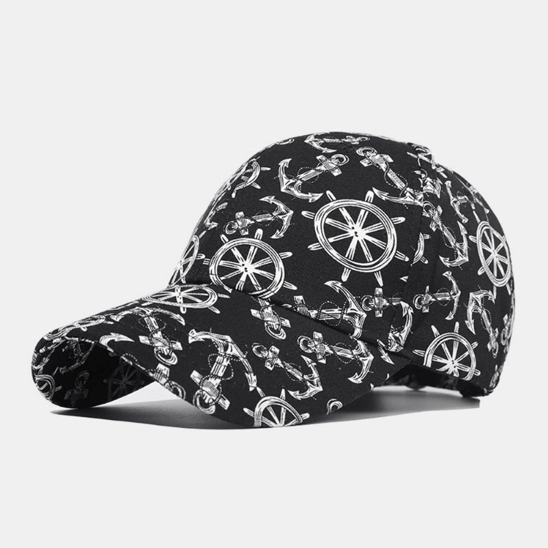 Unisex Cotton Printed Ivy Cap Overlay Boat Anchor Pattern Letnie Sportowe Czapki Baseballowe