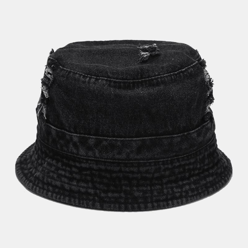 Unisex Denim Broken Holes Made-Old Moda Outdoor Sunshade Bucket Hat