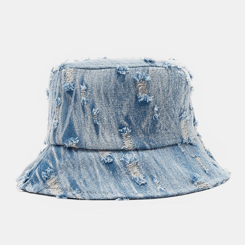 Unisex Denim Letter Pattern Haft Uszkodzony Stary Modny Kapelusz Typu Bucket