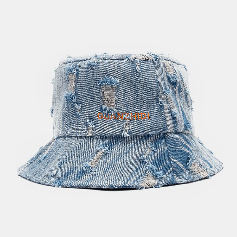 Unisex Denim Letter Pattern Haft Uszkodzony Stary Modny Kapelusz Typu Bucket