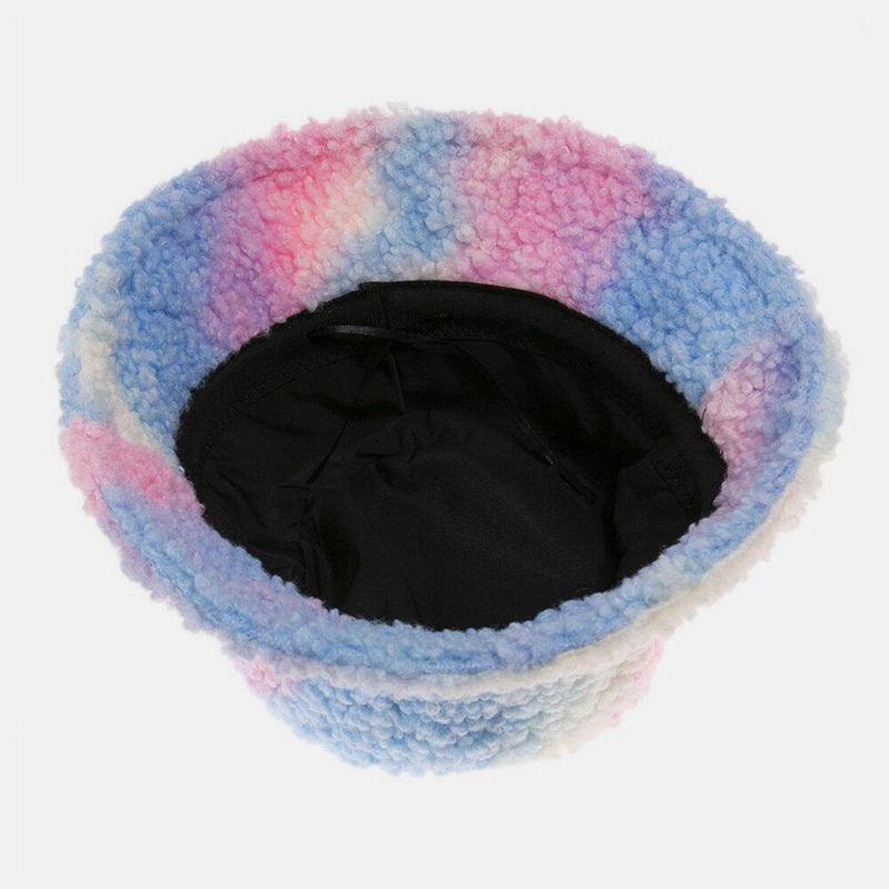 Unisex Felt Lamb Hair Tie-Dye Plus Zagęścić Ciepły Wiatroodporny Miękki Wiadro Kapelusz