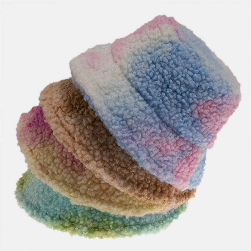 Unisex Felt Lamb Hair Tie-Dye Plus Zagęścić Ciepły Wiatroodporny Miękki Wiadro Kapelusz