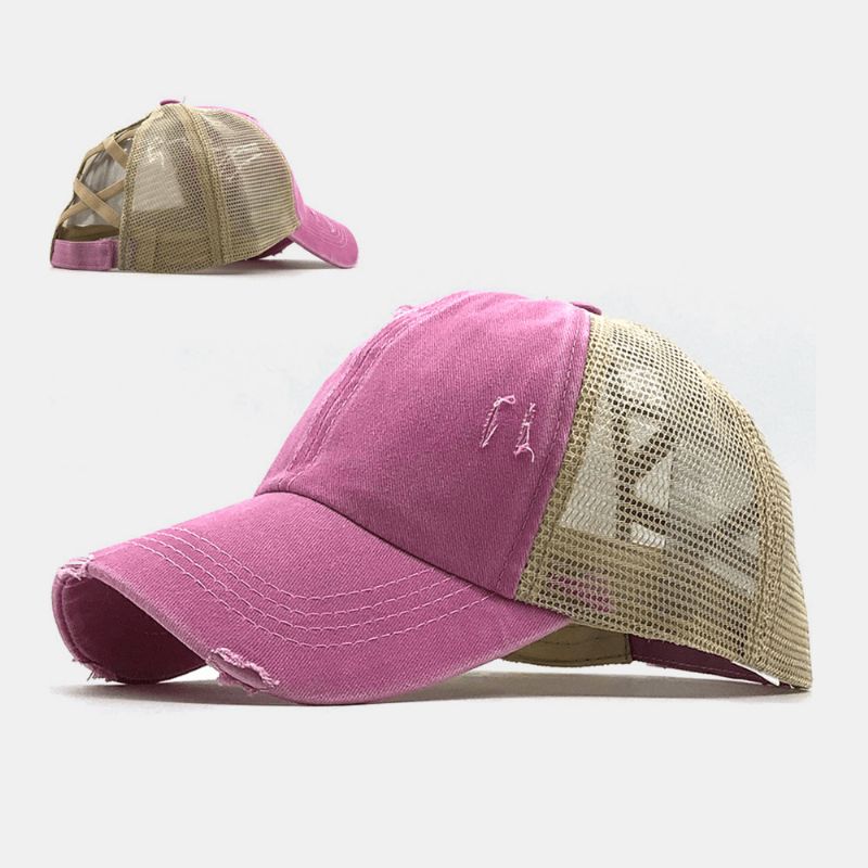 Unisex Kamuflaż Stretch Fit Czapka Mesh Oddychająca Czapka Trucker Cross Ponytail Czapka Z Daszkiem