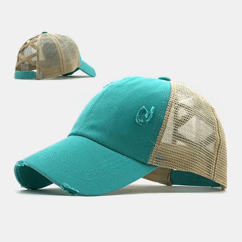 Unisex Kamuflaż Stretch Fit Czapka Mesh Oddychająca Czapka Trucker Cross Ponytail Czapka Z Daszkiem