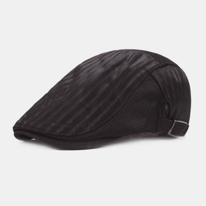 Unisex Mesh Oddychająca Czapka Beret Wzór W Paski Letnia Osłona Przeciwsłoneczna Czapka Gazeciarza Płaska Czapka Ivy Cap