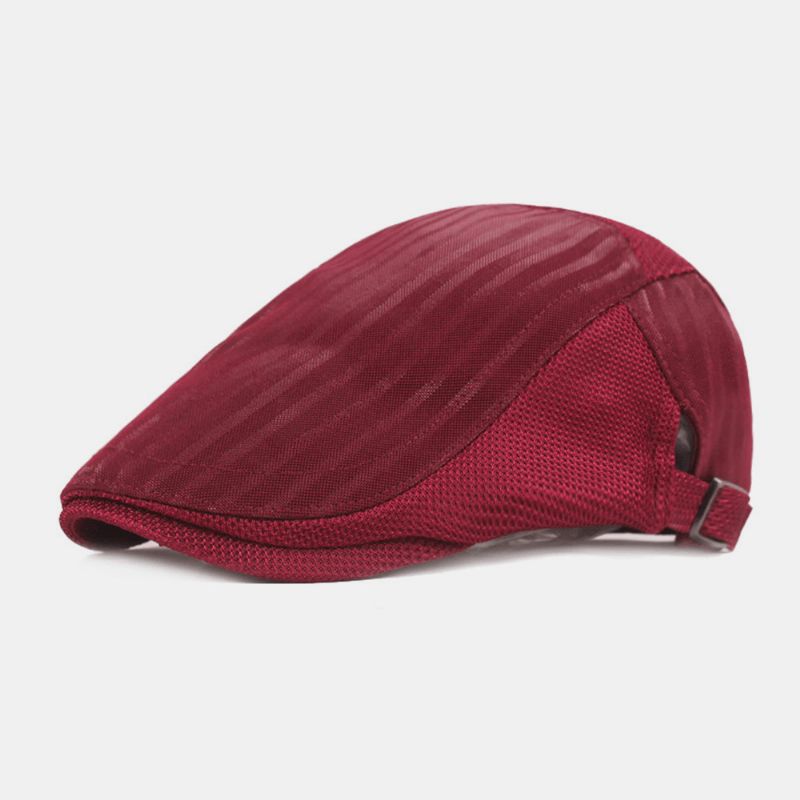 Unisex Mesh Oddychająca Czapka Beret Wzór W Paski Letnia Osłona Przeciwsłoneczna Czapka Gazeciarza Płaska Czapka Ivy Cap