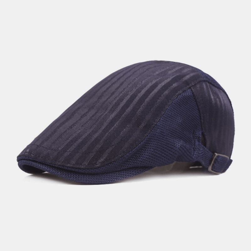 Unisex Mesh Oddychająca Czapka Beret Wzór W Paski Letnia Osłona Przeciwsłoneczna Czapka Gazeciarza Płaska Czapka Ivy Cap